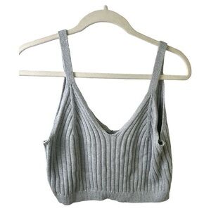 Aerie Top Womens Large Bralette Cropped Sweatheart Sleeveless Ribbed Gray